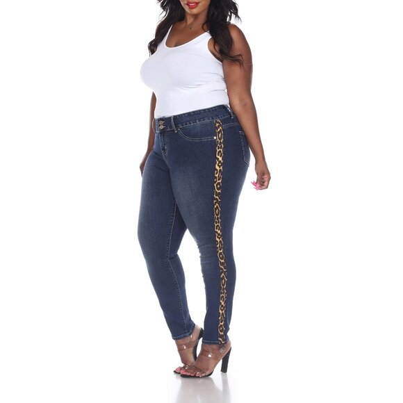White Mark Women's Plus Size 14 Blue Super Stretch Denim Cheetah Pannel - Picture 1 of 5
